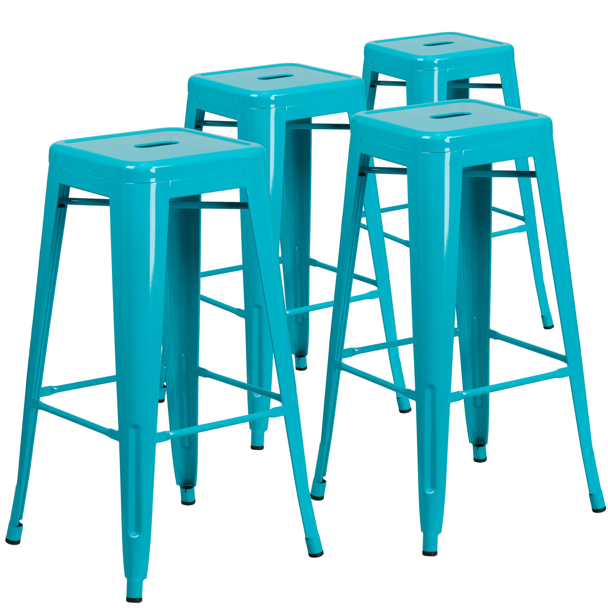 4 Pk. 30'' High Backless Metal Indoor-Outdoor Barstool with Square Seat - YuppyCollections