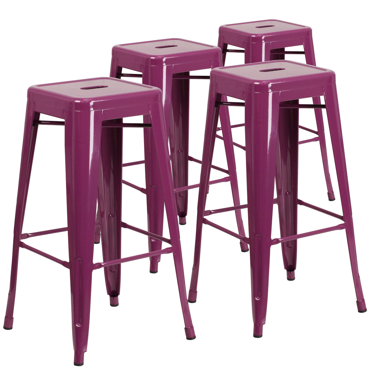 4 Pk. 30'' High Backless Metal Indoor-Outdoor Barstool with Square Seat - YuppyCollections