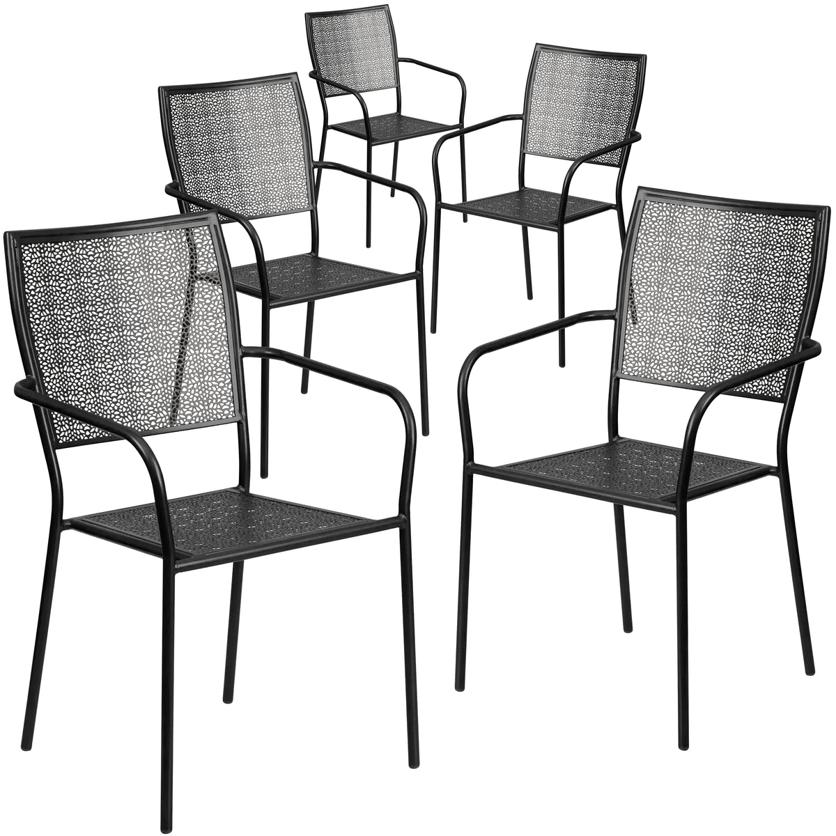 5 Pk. Indoor-Outdoor Steel Patio Arm Chair with Square Back - YuppyCollections