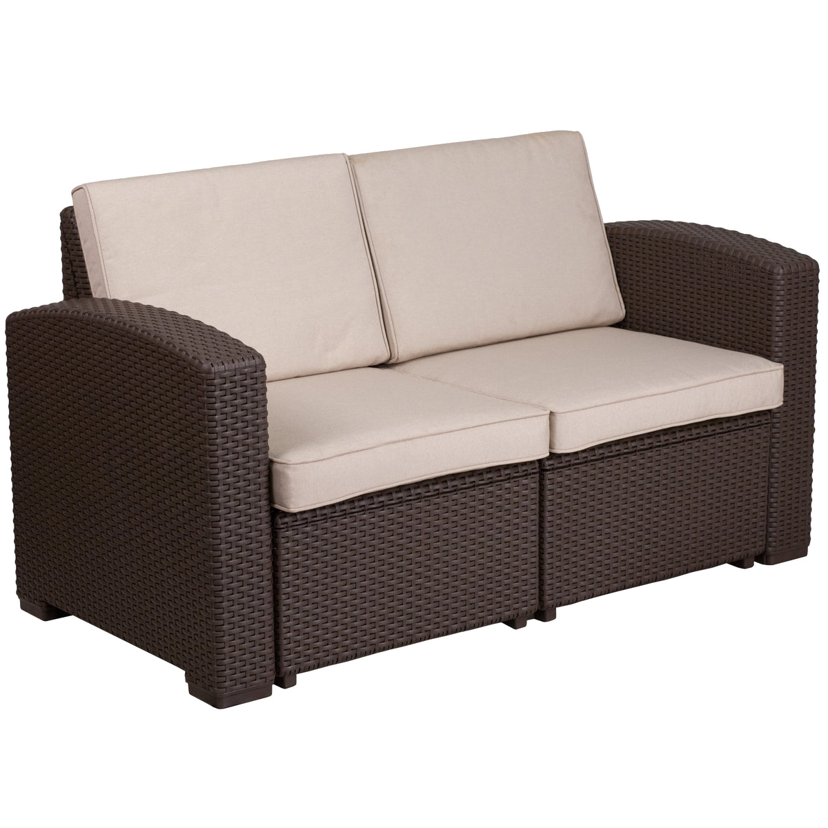 Faux Rattan Loveseat with All-Weather Cushions - YuppyCollections