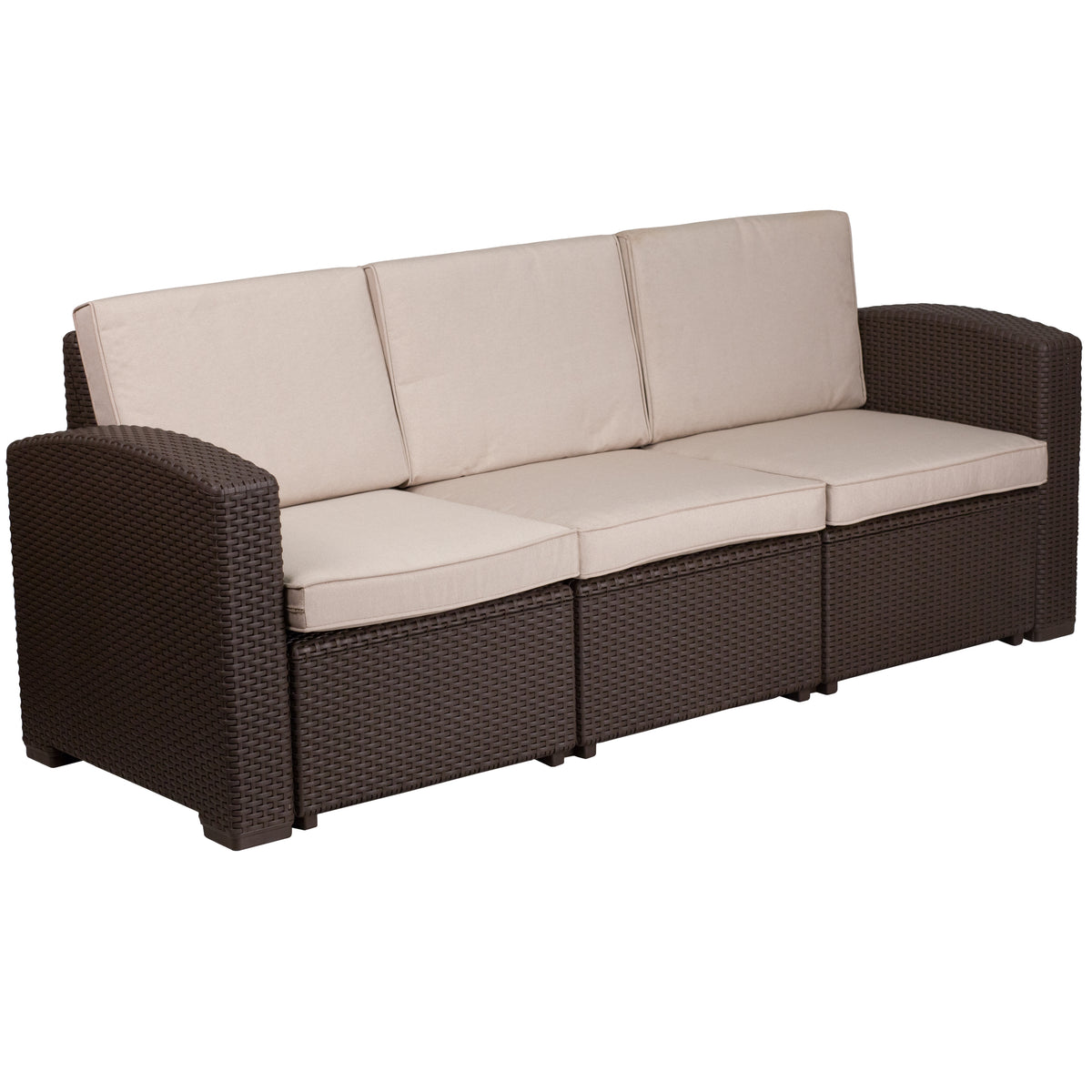 Faux Rattan Sofa with All-Weather Cushions - YuppyCollections