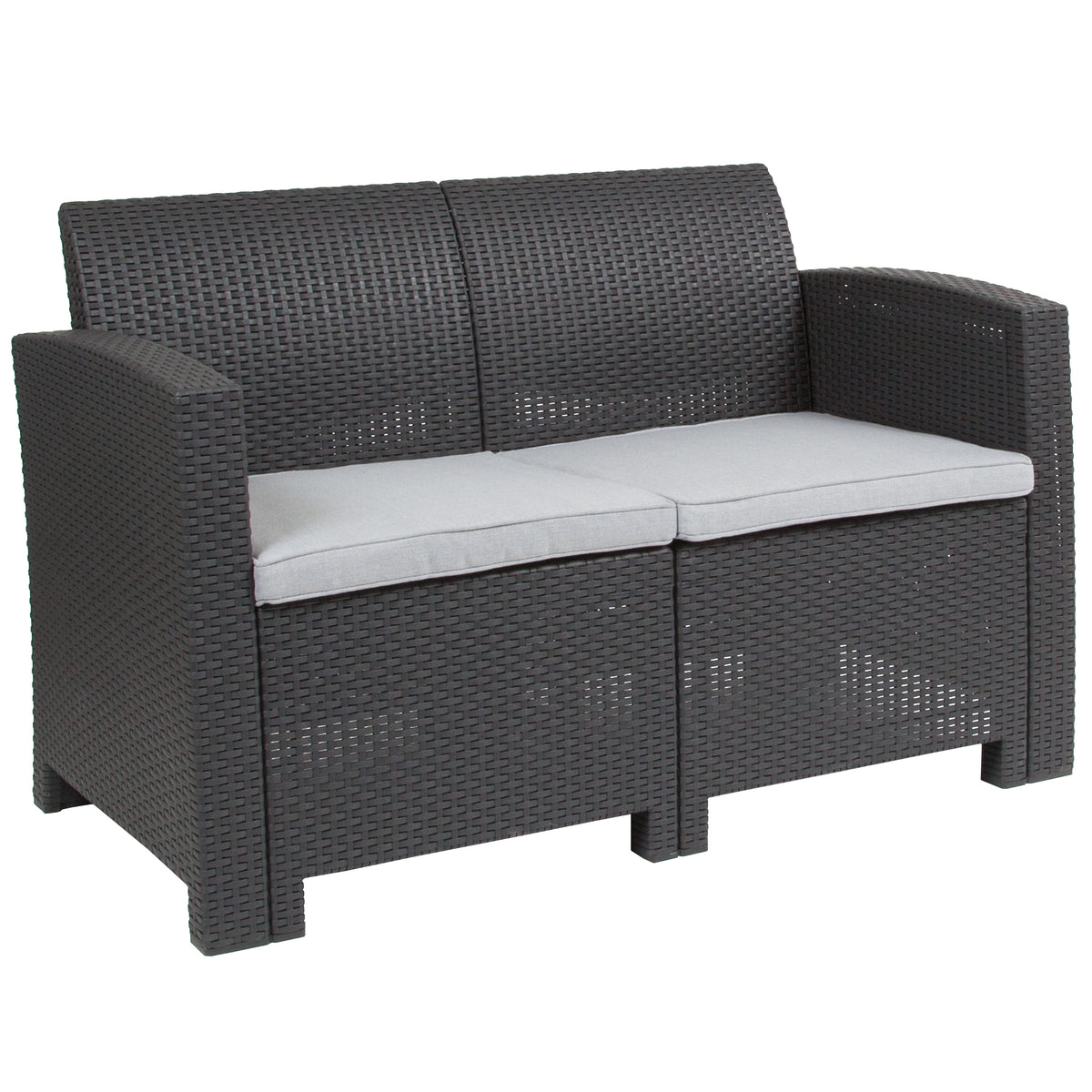 Faux Rattan Loveseat with All-Weather Cushions - YuppyCollections