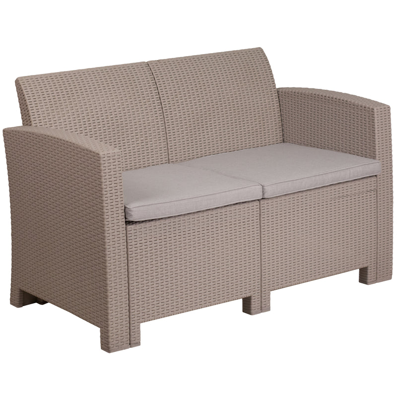 Faux Rattan Loveseat with All-Weather Cushions - YuppyCollections