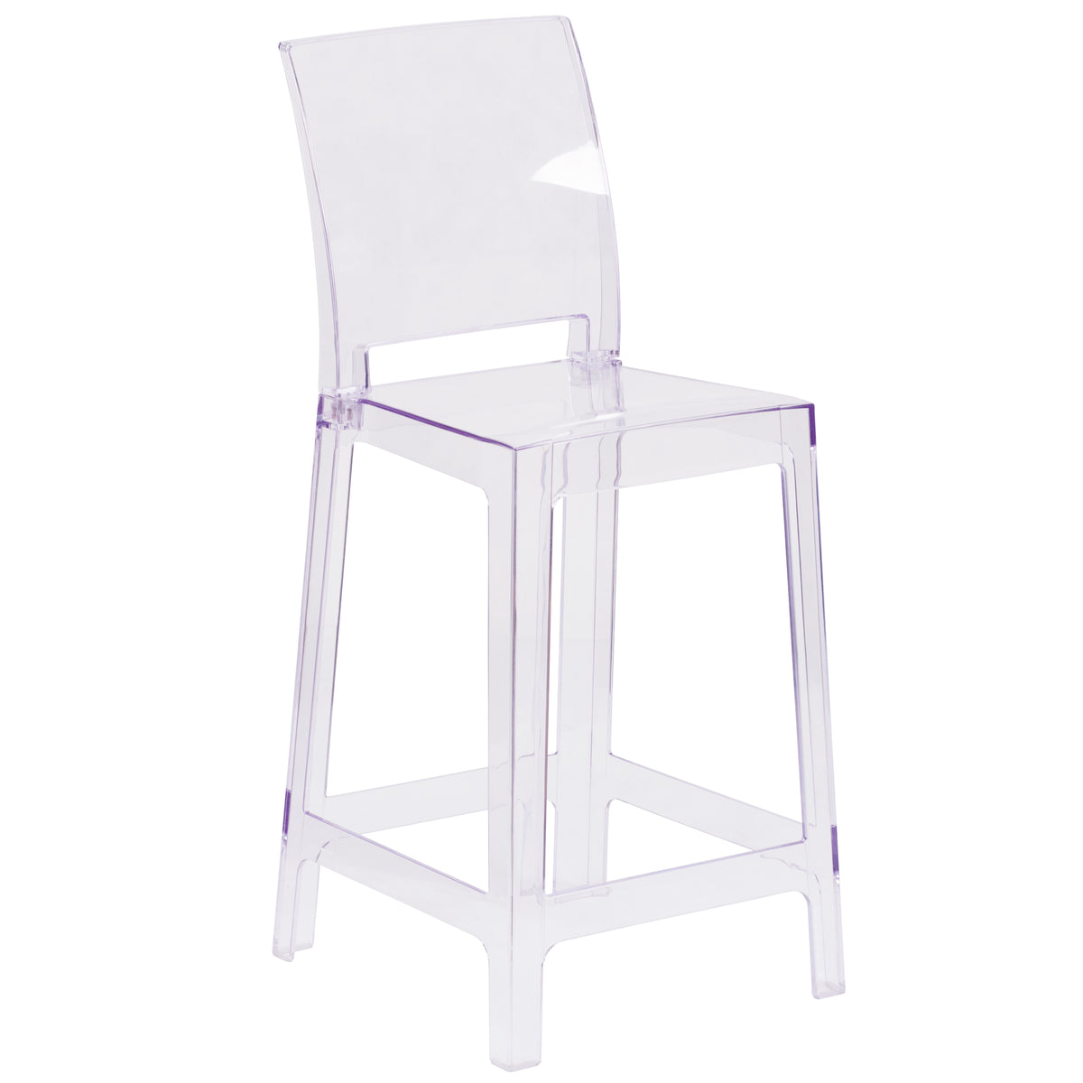 Ghost Counter Stool in Transparent Crystal with Square Back - YuppyCollections