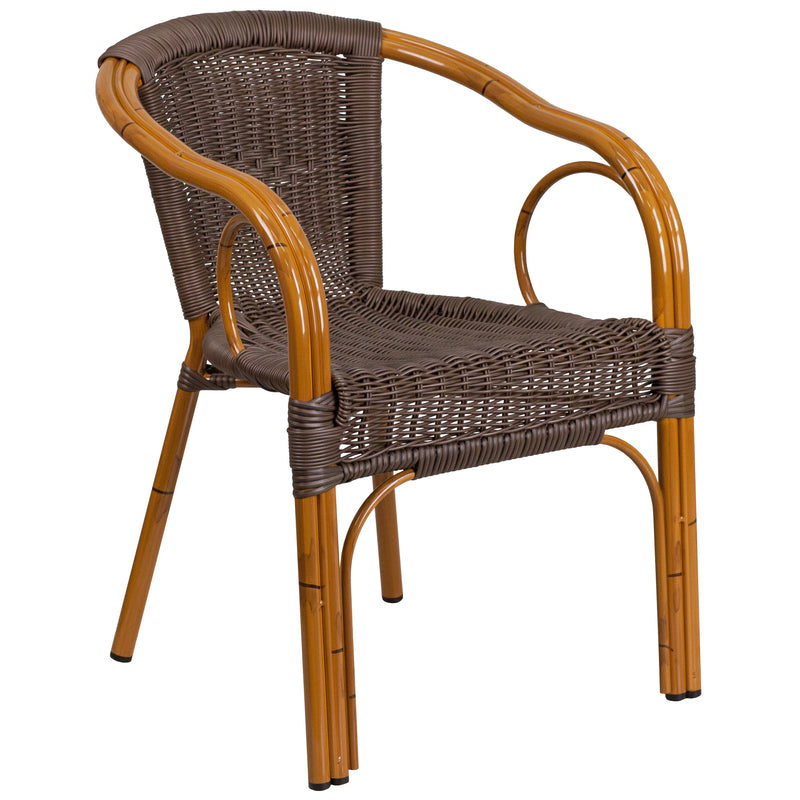 Cadiz Series Rattan Restaurant Patio Chair with Bamboo-Aluminum Frame - YuppyCollections