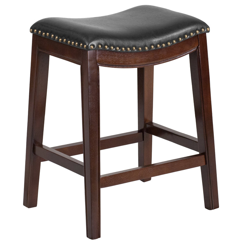 26'' High Backless Wood Counter Height Stool with Leather Seat - YuppyCollections