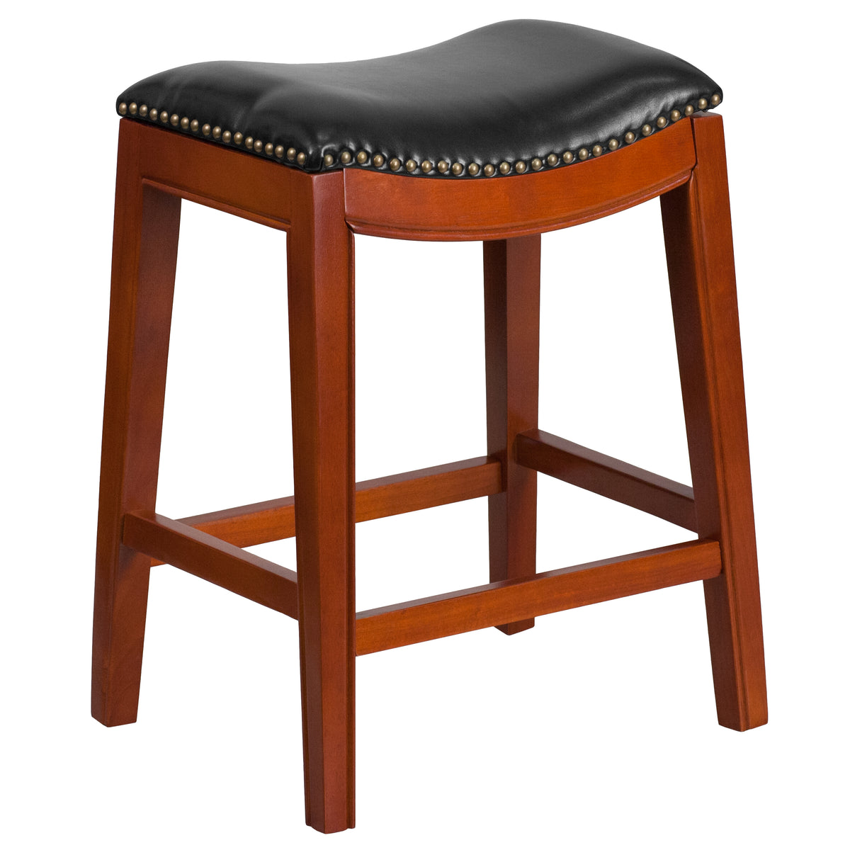 26'' High Backless Wood Counter Height Stool with Leather Seat - YuppyCollections