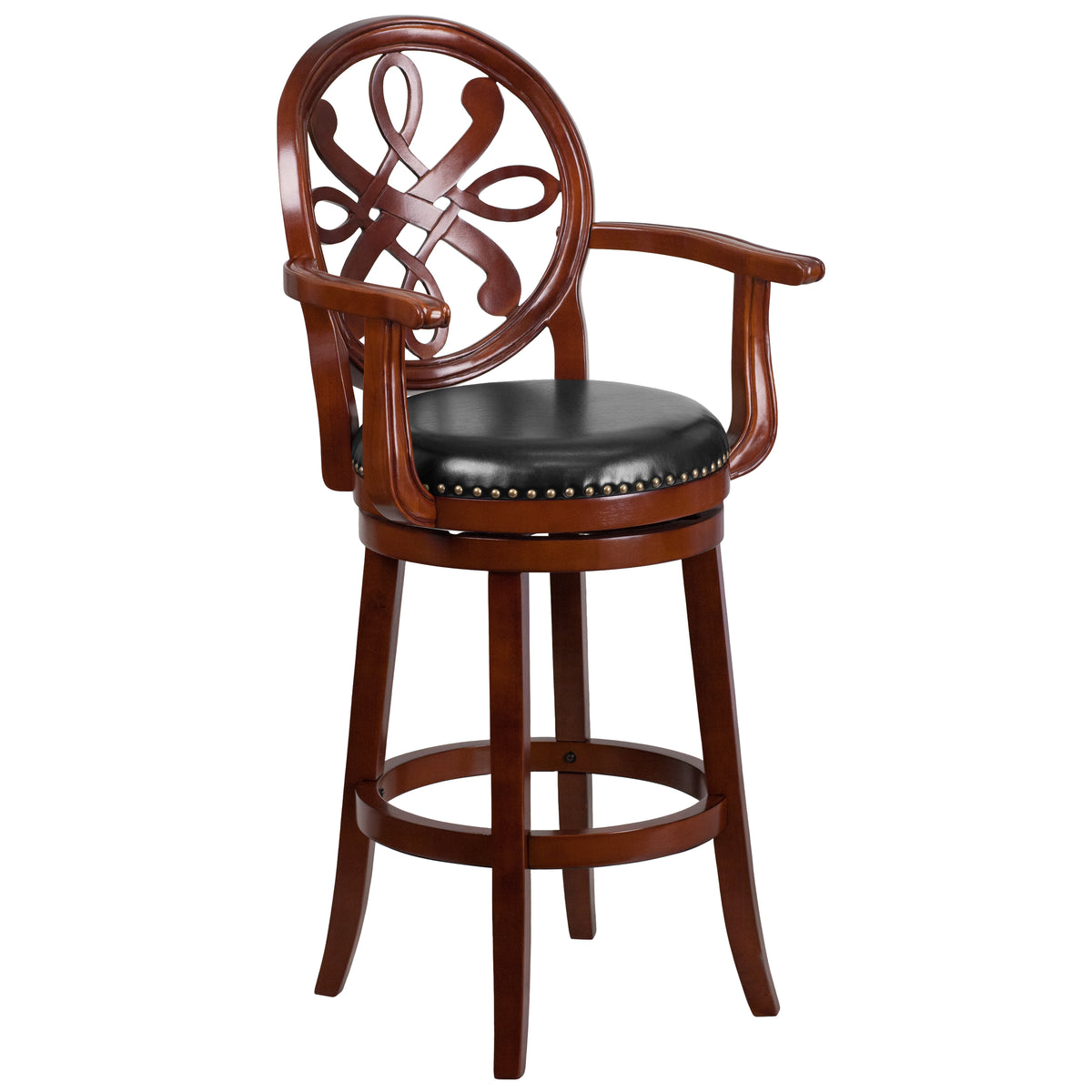 30'' High Wood Barstool with Arms and Leather Swivel Seat - YuppyCollections