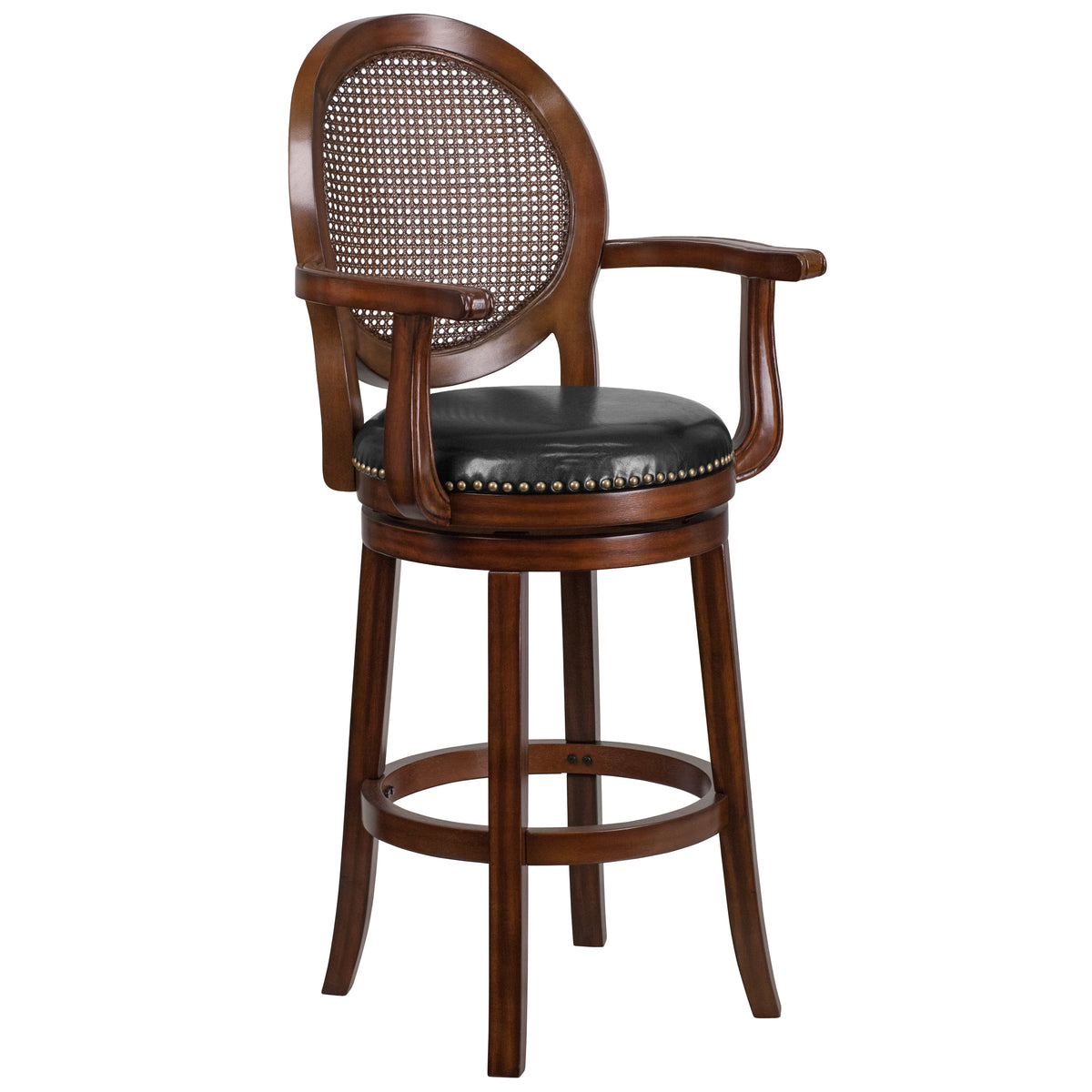 30'' High Wood Barstool with Arms and Leather Swivel Seat - YuppyCollections