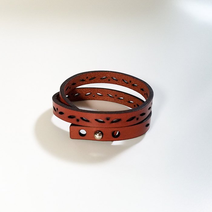 Leather Double Wrap Bracelet - leaf motif - YuppyCollections