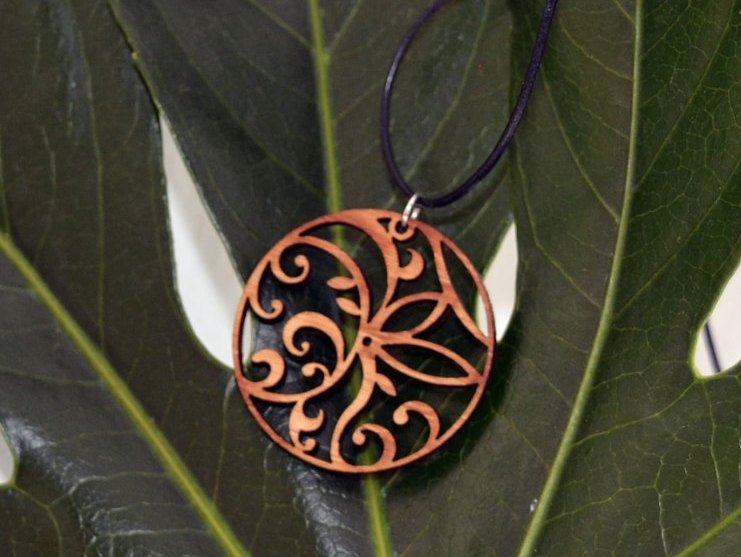 Floral Circle Pendant in cherry on leather cord - YuppyCollections