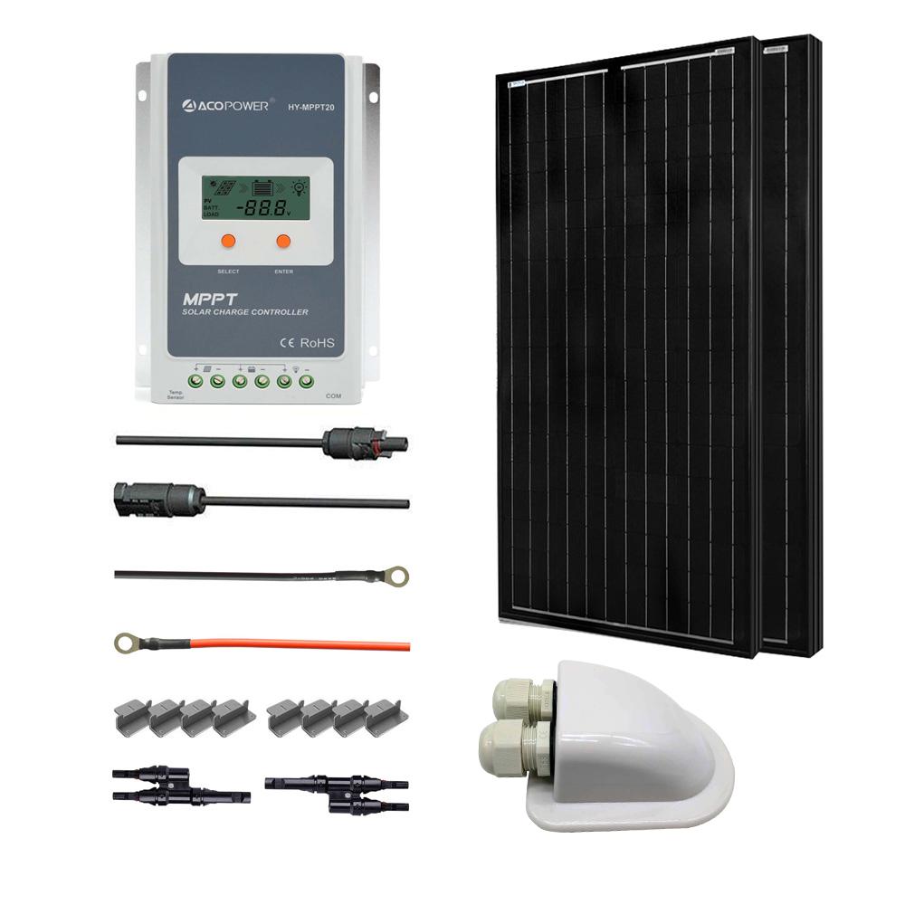 200 Watts All Black Monocrystalline Solar RV Kits - YuppyCollections