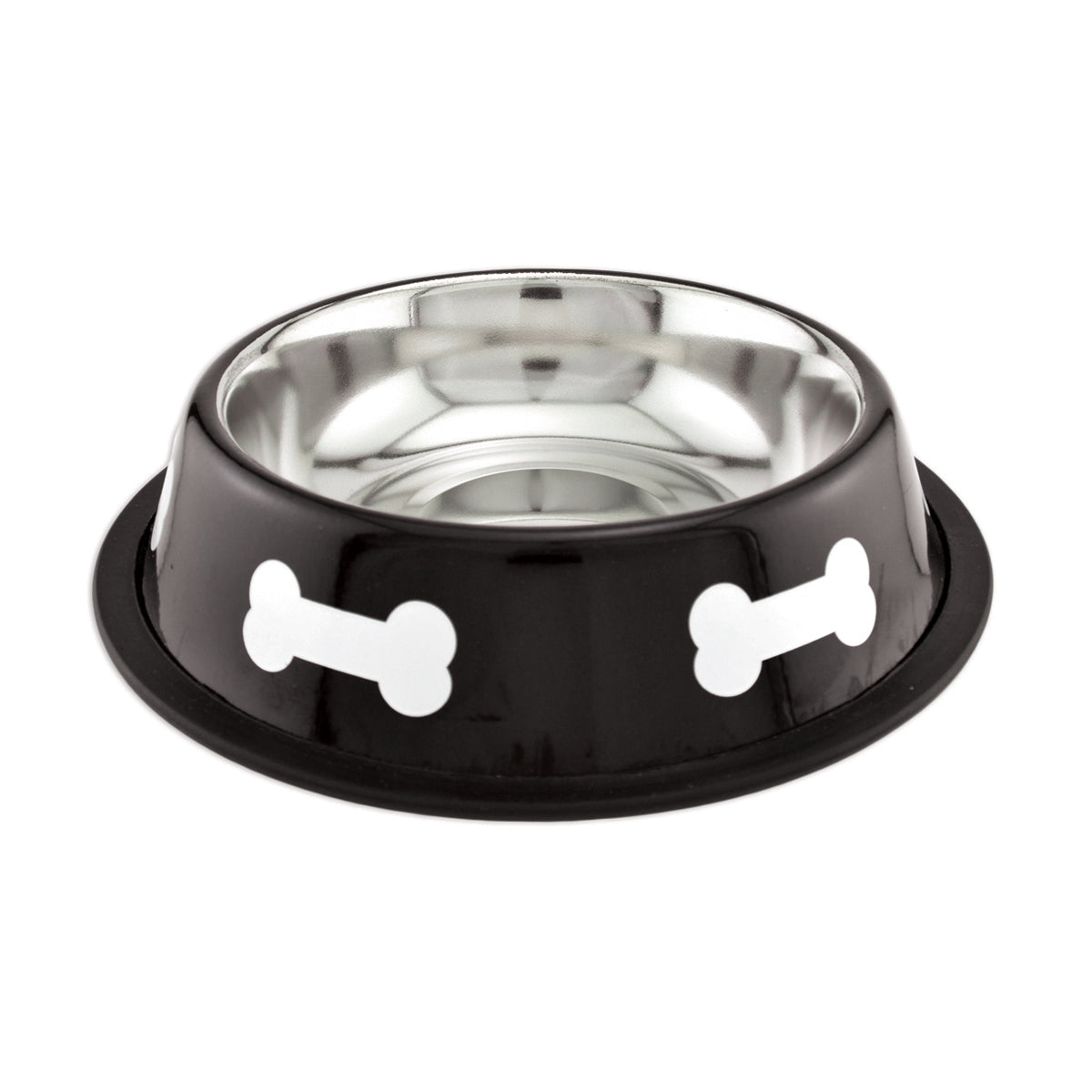 Fashion Steel Bowl Black W/White Bones 16oz- - YuppyCollections