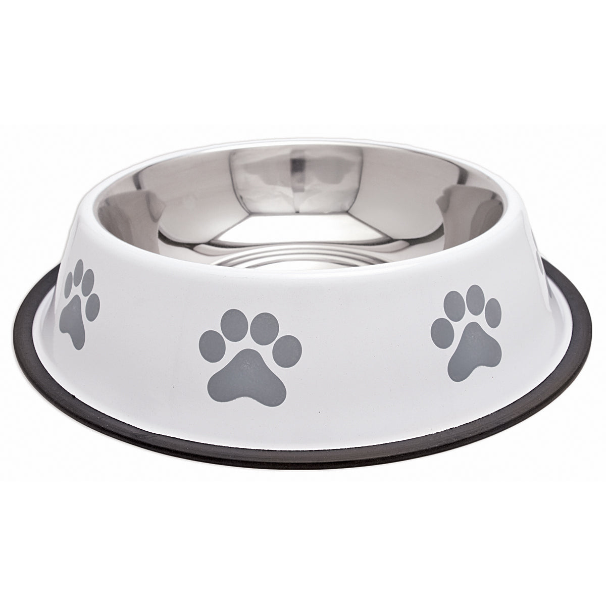 Fashion Steel Bowl White W/Grey Paw 64oz- - YuppyCollections