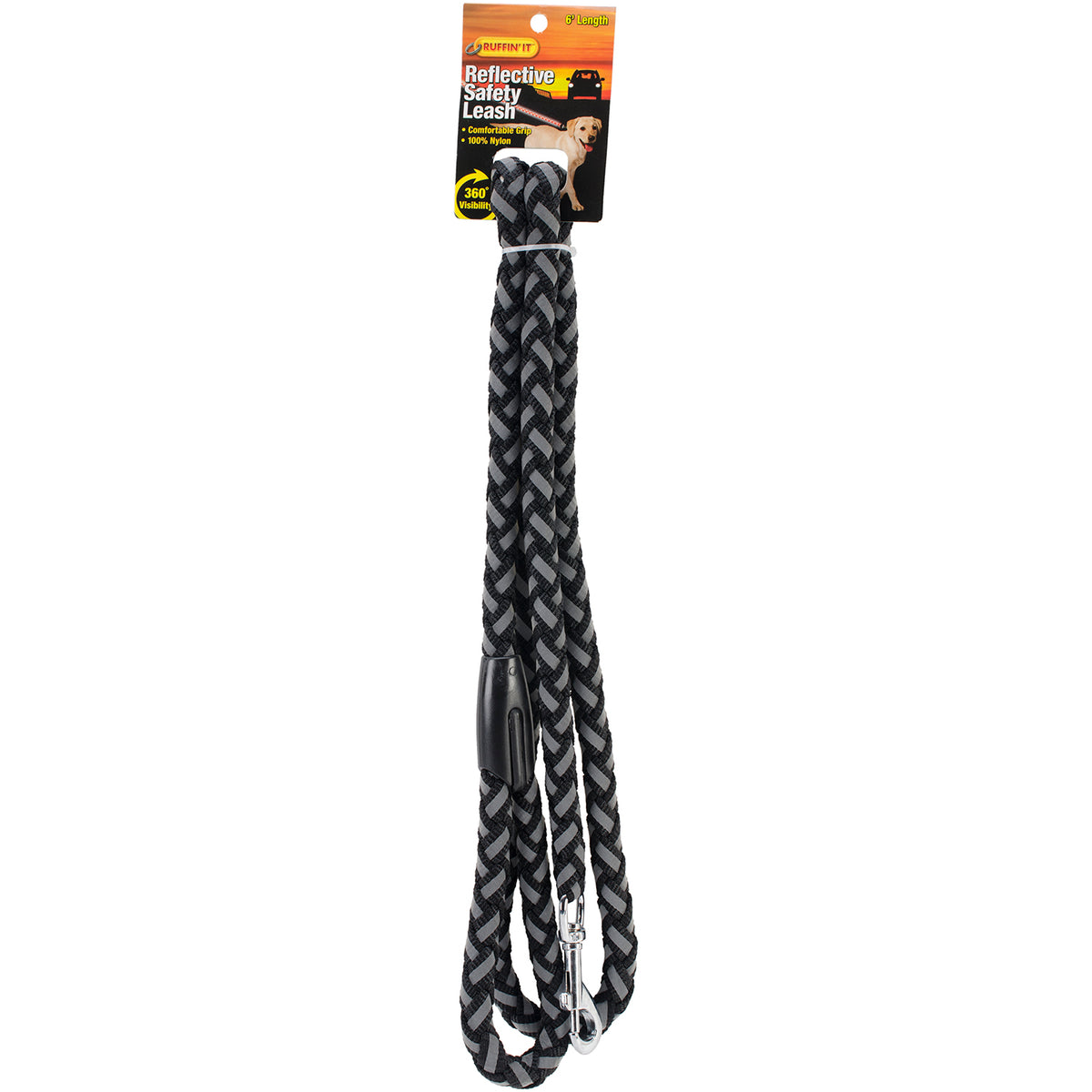 Round Braided Reflective Lead 5/8"X6 Feet-Black - YuppyCollections