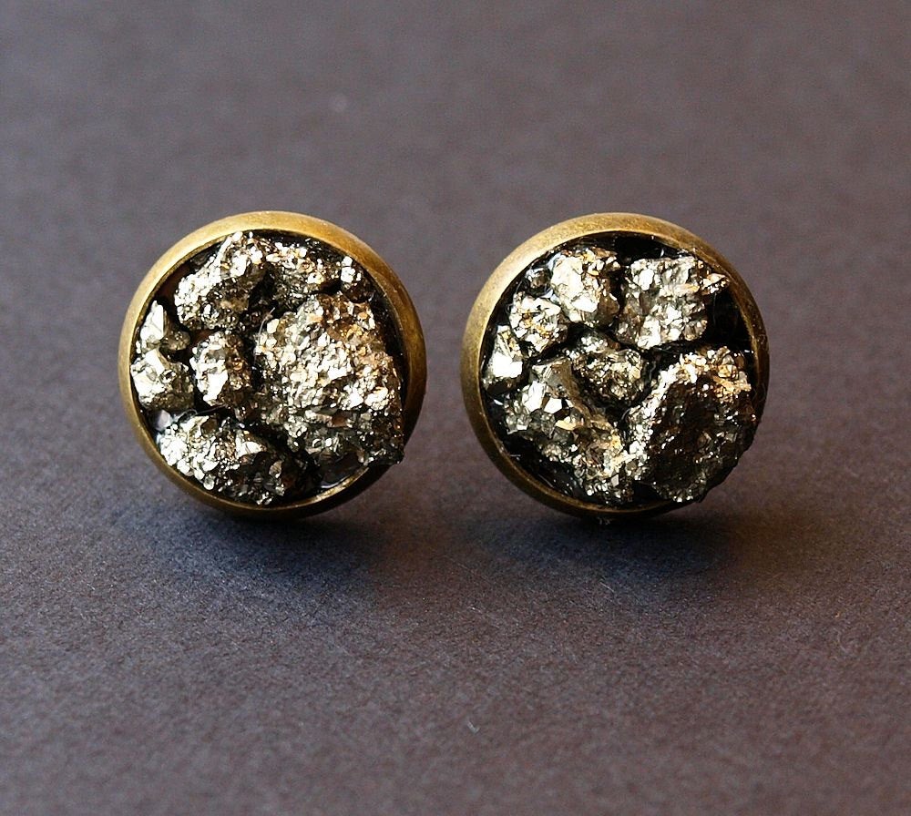 Pyrite Cluster Stud Earrings, Raw Pyrite Earrings - YuppyCollections