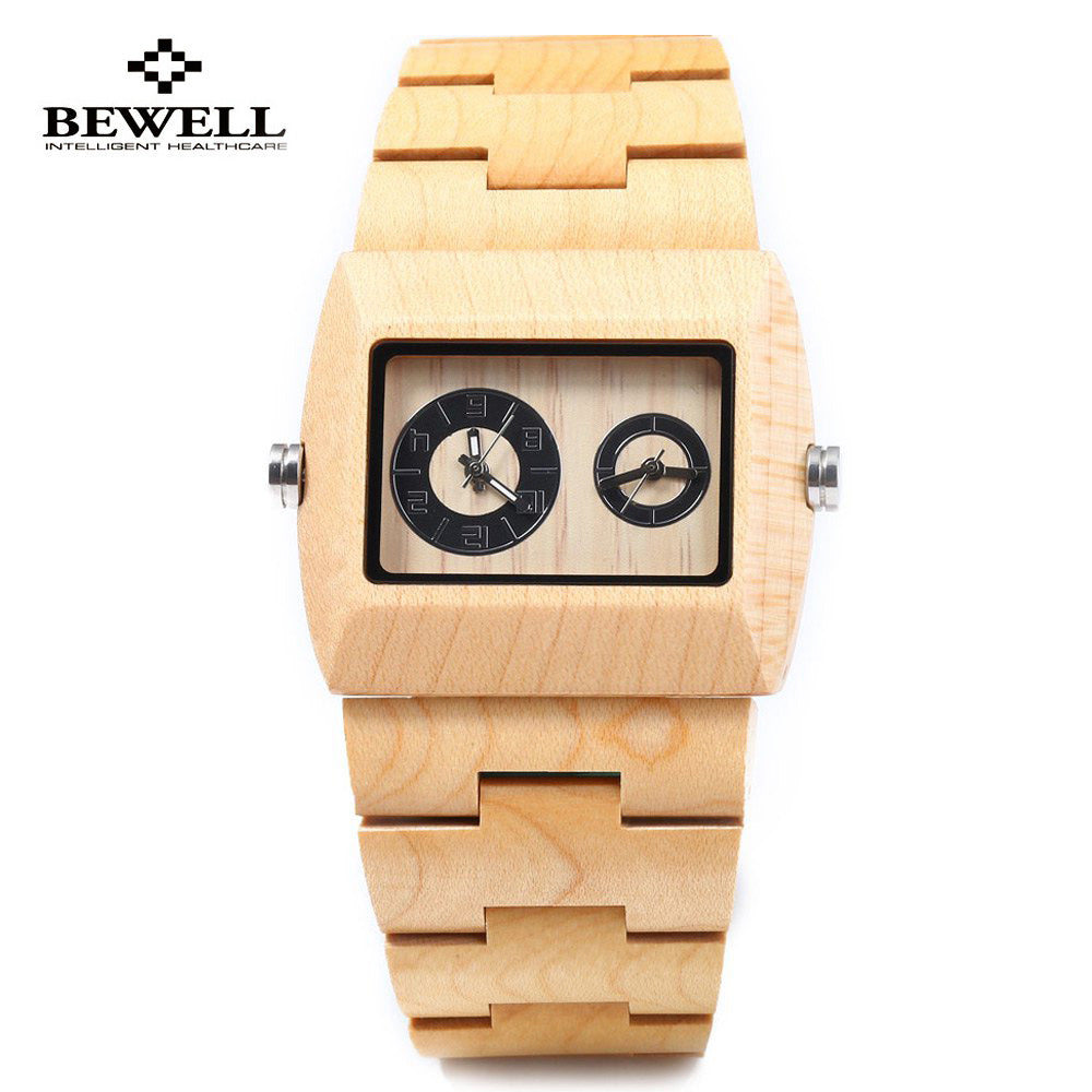 Men's Watch Wooden Luxury Wood Watch Top Selling BEWELL Natural Wooden Men Japan Quartz Watch Double Movement Wristwatch - YuppyCollections