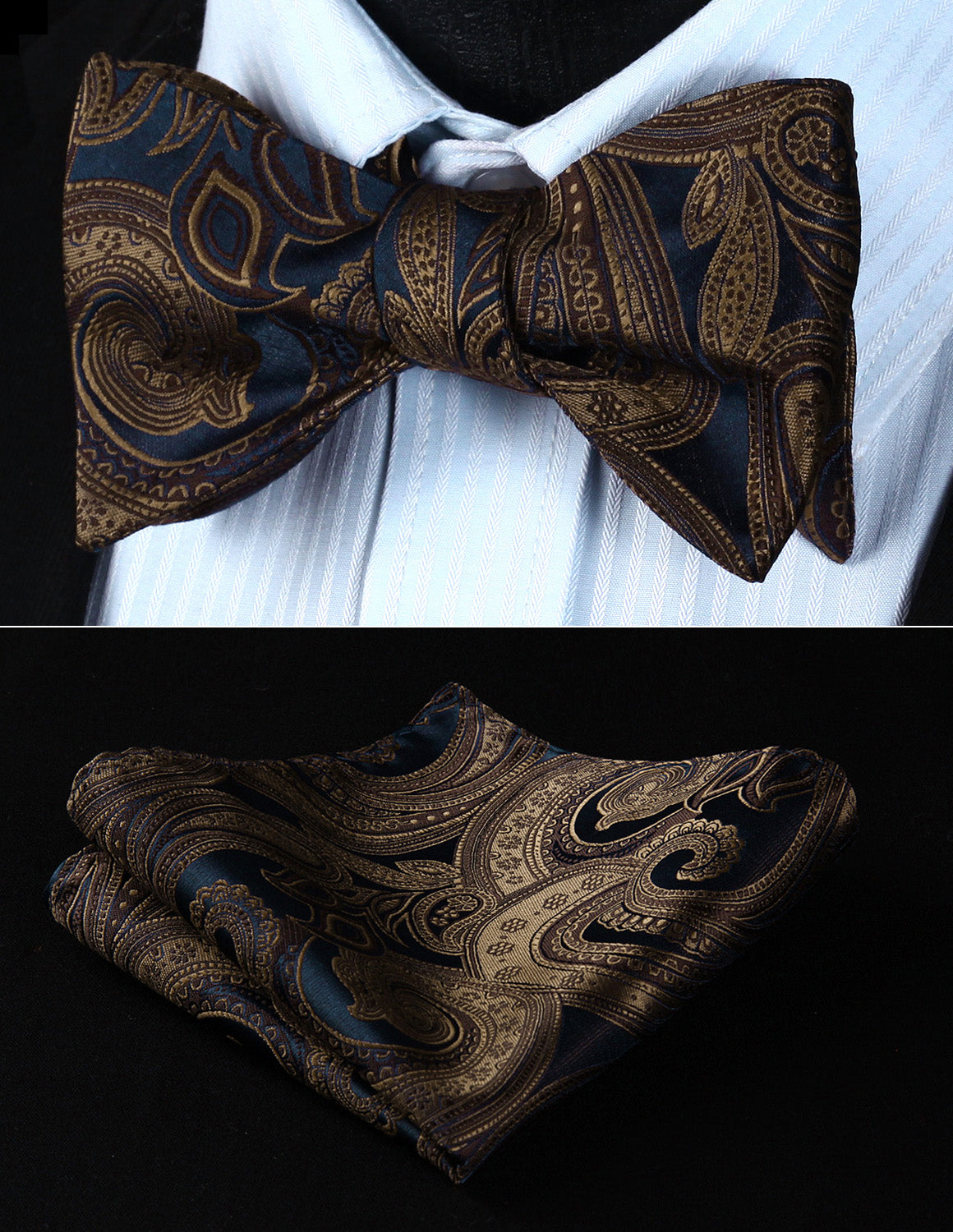 Classic  Party  Pocket Square BP708ZS Brown Navy Blue Paisley Bowtie Men Silk Self Bow Tie handkerchief set Wedding - YuppyCollections