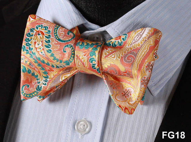 Paisley Floral 100%Silk Jacquard Woven Men Classic Wedding Butterfly Self Bow Tie BowTie FG - YuppyCollections