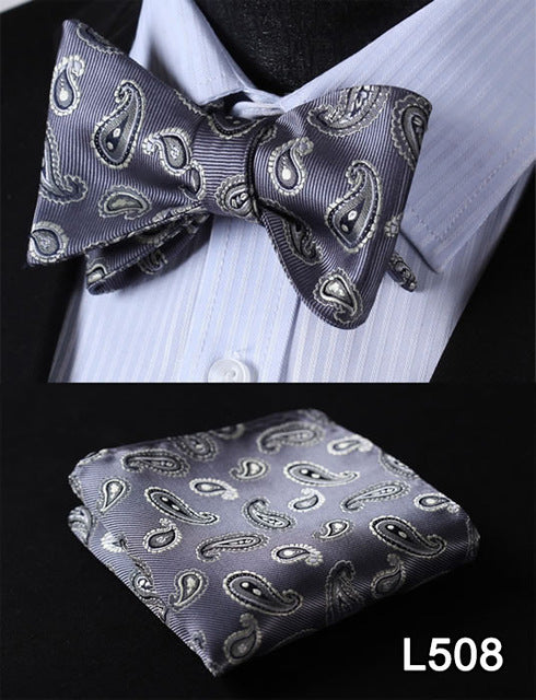 Pocket Square Classic Party Wedding 2016 New Design Paisley Men Bow Tie Silk Wedding Self Bowtie Handkerchief Set #L5 - YuppyCollections