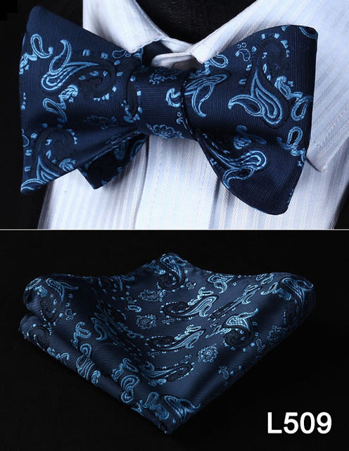 Pocket Square Classic Party Wedding 2016 New Design Paisley Men Bow Tie Silk Wedding Self Bowtie Handkerchief Set #L5 - YuppyCollections