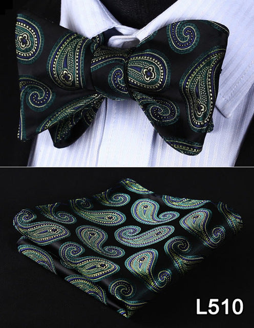 Pocket Square Classic Party Wedding 2016 New Design Paisley Men Bow Tie Silk Wedding Self Bowtie Handkerchief Set #L5 - YuppyCollections