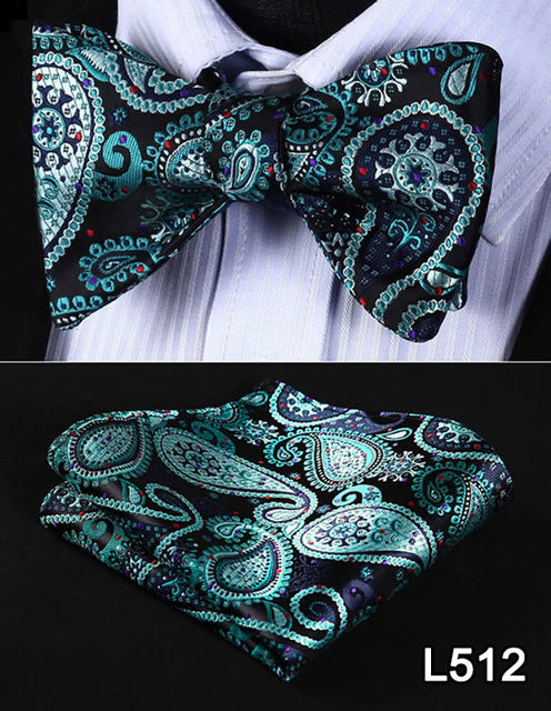 Pocket Square Classic Party Wedding 2016 New Design Paisley Men Bow Tie Silk Wedding Self Bowtie Handkerchief Set #L5 - YuppyCollections