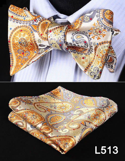 Pocket Square Classic Party Wedding 2016 New Design Paisley Men Bow Tie Silk Wedding Self Bowtie Handkerchief Set #L5 - YuppyCollections