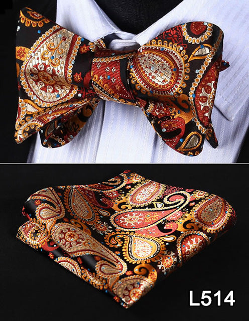 Pocket Square Classic Party Wedding 2016 New Design Paisley Men Bow Tie Silk Wedding Self Bowtie Handkerchief Set #L5 - YuppyCollections