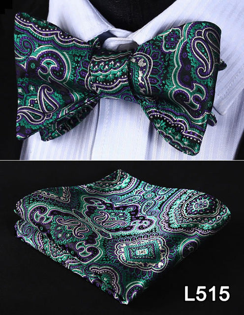 Pocket Square Classic Party Wedding 2016 New Design Paisley Men Bow Tie Silk Wedding Self Bowtie Handkerchief Set #L5 - YuppyCollections