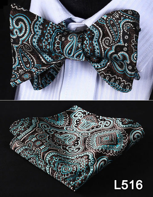 Pocket Square Classic Party Wedding 2016 New Design Paisley Men Bow Tie Silk Wedding Self Bowtie Handkerchief Set #L5 - YuppyCollections