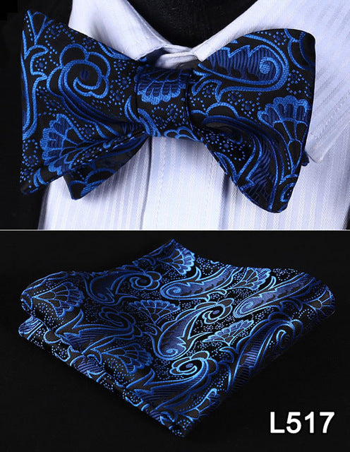 Pocket Square Classic Party Wedding 2016 New Design Paisley Men Bow Tie Silk Wedding Self Bowtie Handkerchief Set #L5 - YuppyCollections