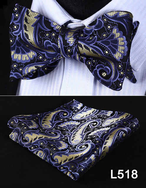 Pocket Square Classic Party Wedding 2016 New Design Paisley Men Bow Tie Silk Wedding Self Bowtie Handkerchief Set #L5 - YuppyCollections