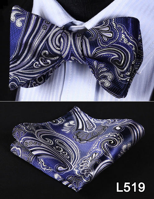 Pocket Square Classic Party Wedding 2016 New Design Paisley Men Bow Tie Silk Wedding Self Bowtie Handkerchief Set #L5 - YuppyCollections