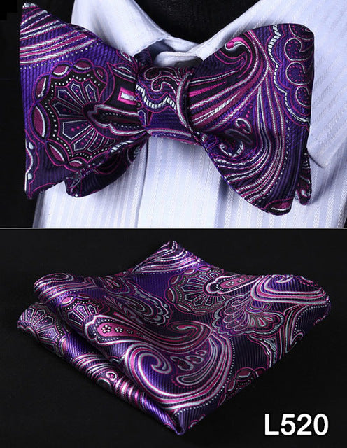 Pocket Square Classic Party Wedding 2016 New Design Paisley Men Bow Tie Silk Wedding Self Bowtie Handkerchief Set #L5 - YuppyCollections