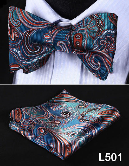 Pocket Square Classic Party Wedding 2016 New Design Paisley Men Bow Tie Silk Wedding Self Bowtie Handkerchief Set #L5 - YuppyCollections