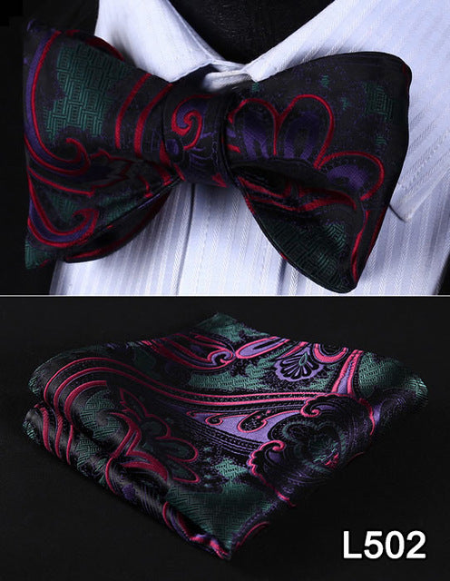 Pocket Square Classic Party Wedding 2016 New Design Paisley Men Bow Tie Silk Wedding Self Bowtie Handkerchief Set #L5 - YuppyCollections