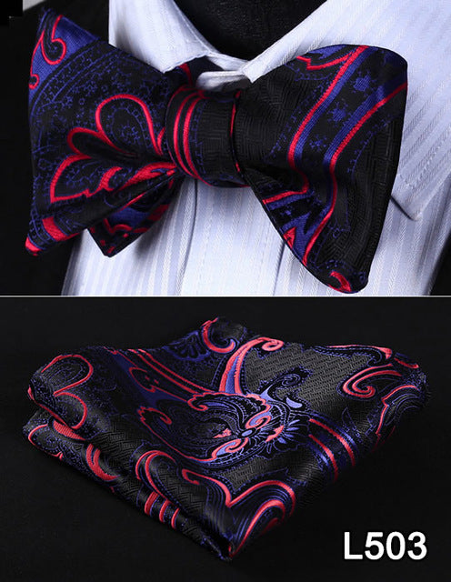 Pocket Square Classic Party Wedding 2016 New Design Paisley Men Bow Tie Silk Wedding Self Bowtie Handkerchief Set #L5 - YuppyCollections