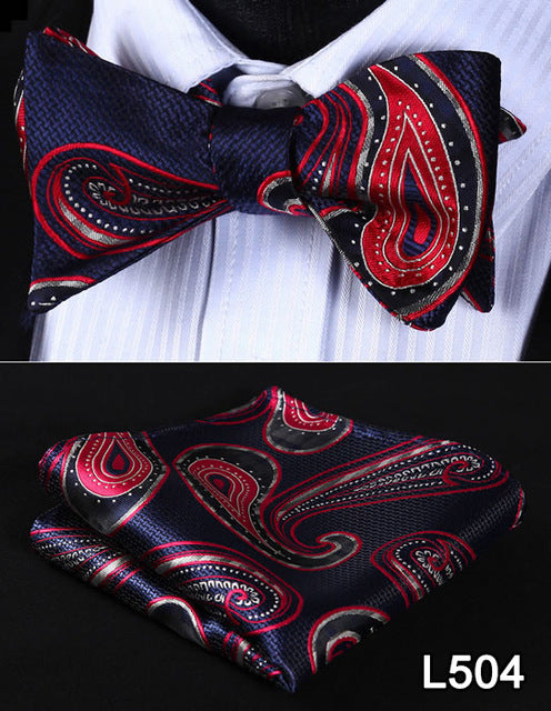 Pocket Square Classic Party Wedding 2016 New Design Paisley Men Bow Tie Silk Wedding Self Bowtie Handkerchief Set #L5 - YuppyCollections