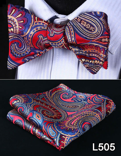 Pocket Square Classic Party Wedding 2016 New Design Paisley Men Bow Tie Silk Wedding Self Bowtie Handkerchief Set #L5 - YuppyCollections