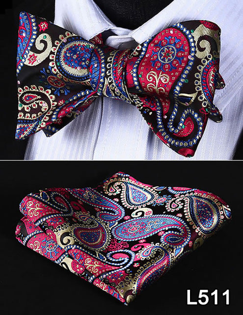 Pocket Square Classic Party Wedding 2016 New Design Paisley Men Bow Tie Silk Wedding Self Bowtie Handkerchief Set #L5 - YuppyCollections