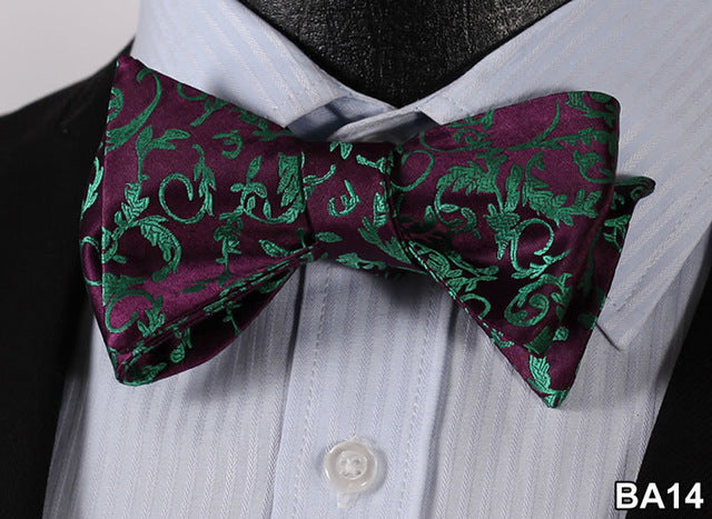 Paisley Floral Check Polka Dot 100%Silk Bow Tie, Jacquard Woven Men Classic Wedding Bow Tie, Butterfly Self Bow Tie BowTie BA - YuppyCollections