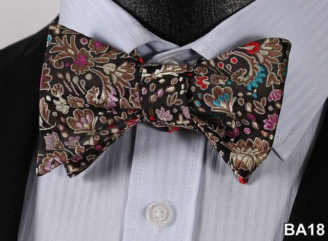 Paisley Floral Check Polka Dot 100%Silk Bow Tie, Jacquard Woven Men Classic Wedding Bow Tie, Butterfly Self Bow Tie BowTie BA - YuppyCollections