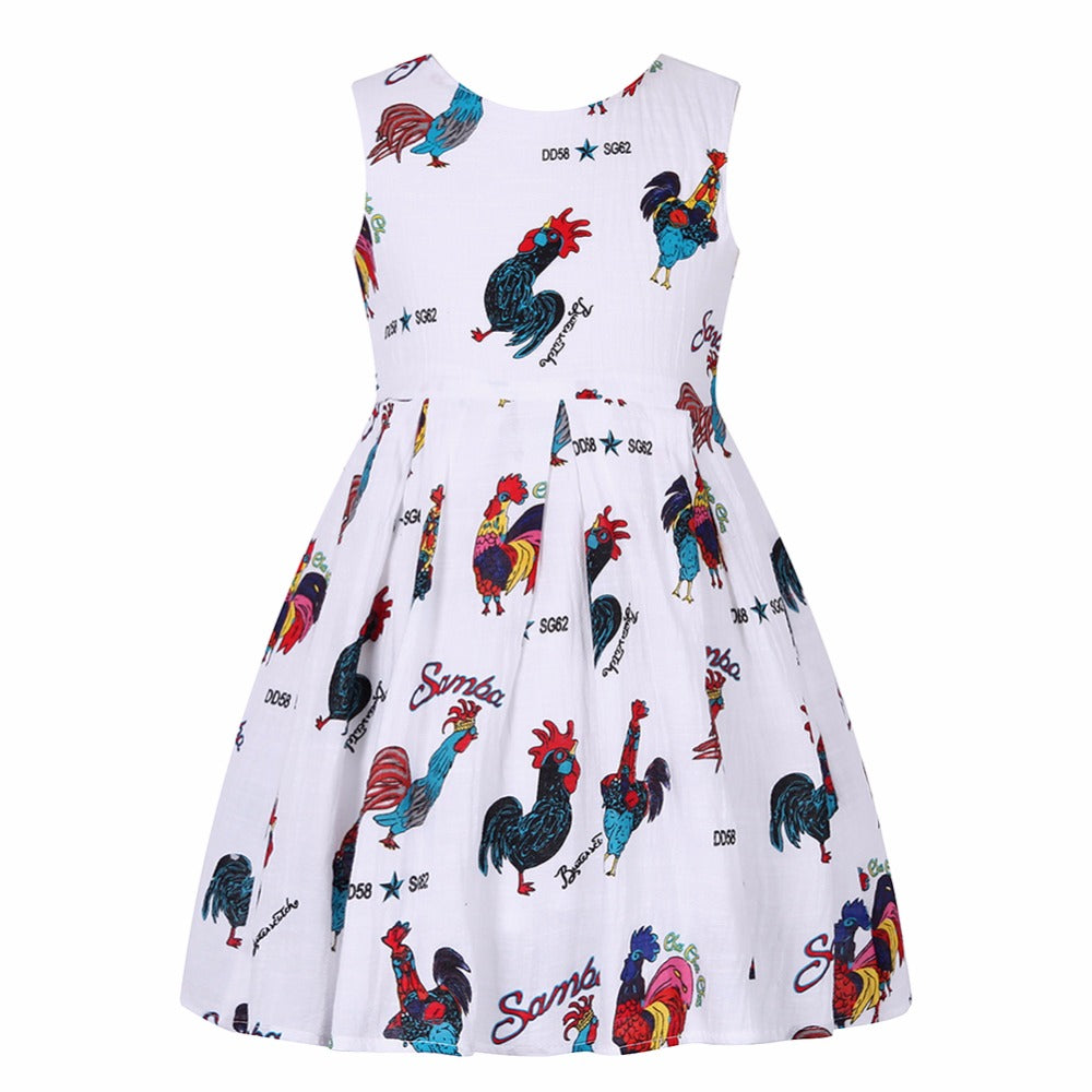 Girls Birthday Dress with Rooster Print 2017 Summer Princess Dress Children Clothing Vestidos Kids Dresses for Girls Costumes - YuppyCollections