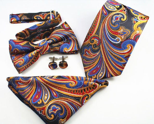 GUSLESON New Plaid Paisley Tie Set 100% Silk Jacquard Mens Necktie Gravata Hanky Cufflinks Bowtie Set Mens Tie for Wedding Party - YuppyCollections