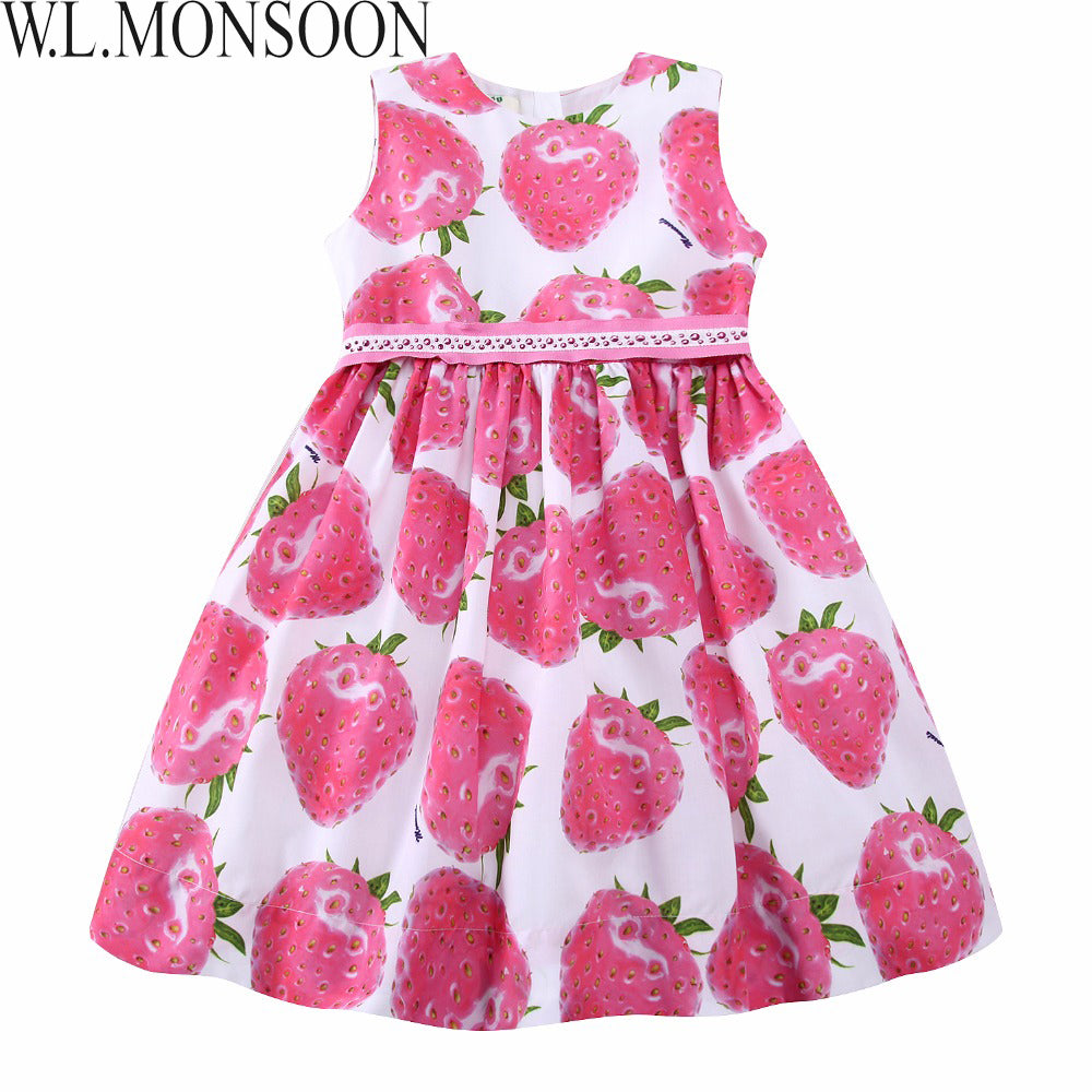 W.L.MONSOON Girls Summer Dress with Beading Sashes 2017 Brand Robe Enfant Kids Clothes Costumes Princess Pink Strawberry Dresses - YuppyCollections