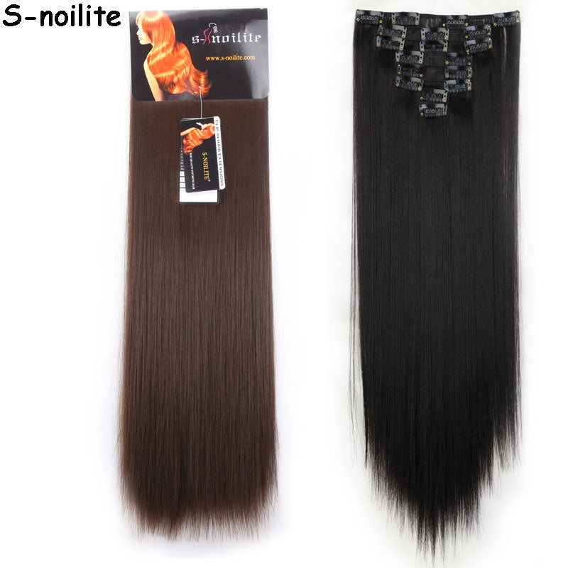 8Pcs Long 26 inches Straight Full Head Clip in on Hair Extensions real thick Synthetic Black Brown Blonde Red Pink Purple Hair - YuppyCollections