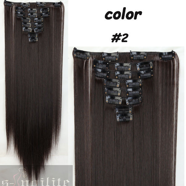 8Pcs Long 26 inches Straight Full Head Clip in on Hair Extensions real thick Synthetic Black Brown Blonde Red Pink Purple Hair - YuppyCollections