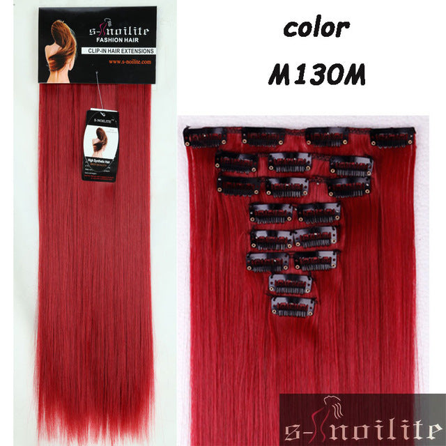 8Pcs Long 26 inches Straight Full Head Clip in on Hair Extensions real thick Synthetic Black Brown Blonde Red Pink Purple Hair - YuppyCollections