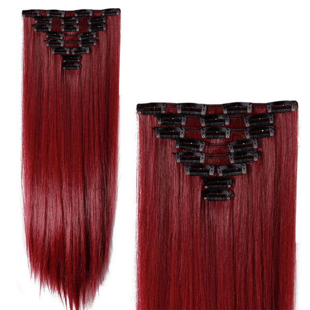 8Pcs Long 26 inches Straight Full Head Clip in on Hair Extensions real thick Synthetic Black Brown Blonde Red Pink Purple Hair - YuppyCollections